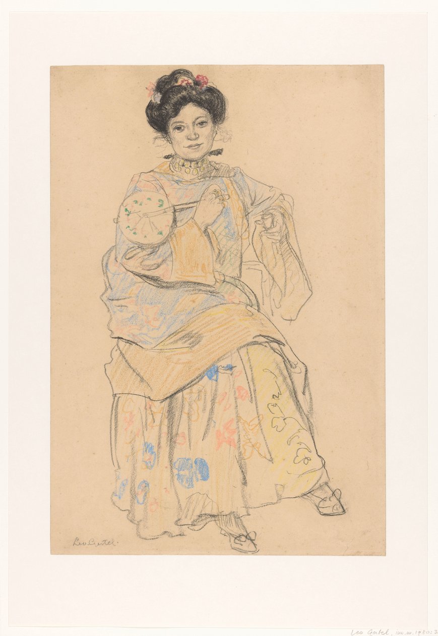 Sittende kvinne i japanske klær av Leo Gestel (signed by artist)