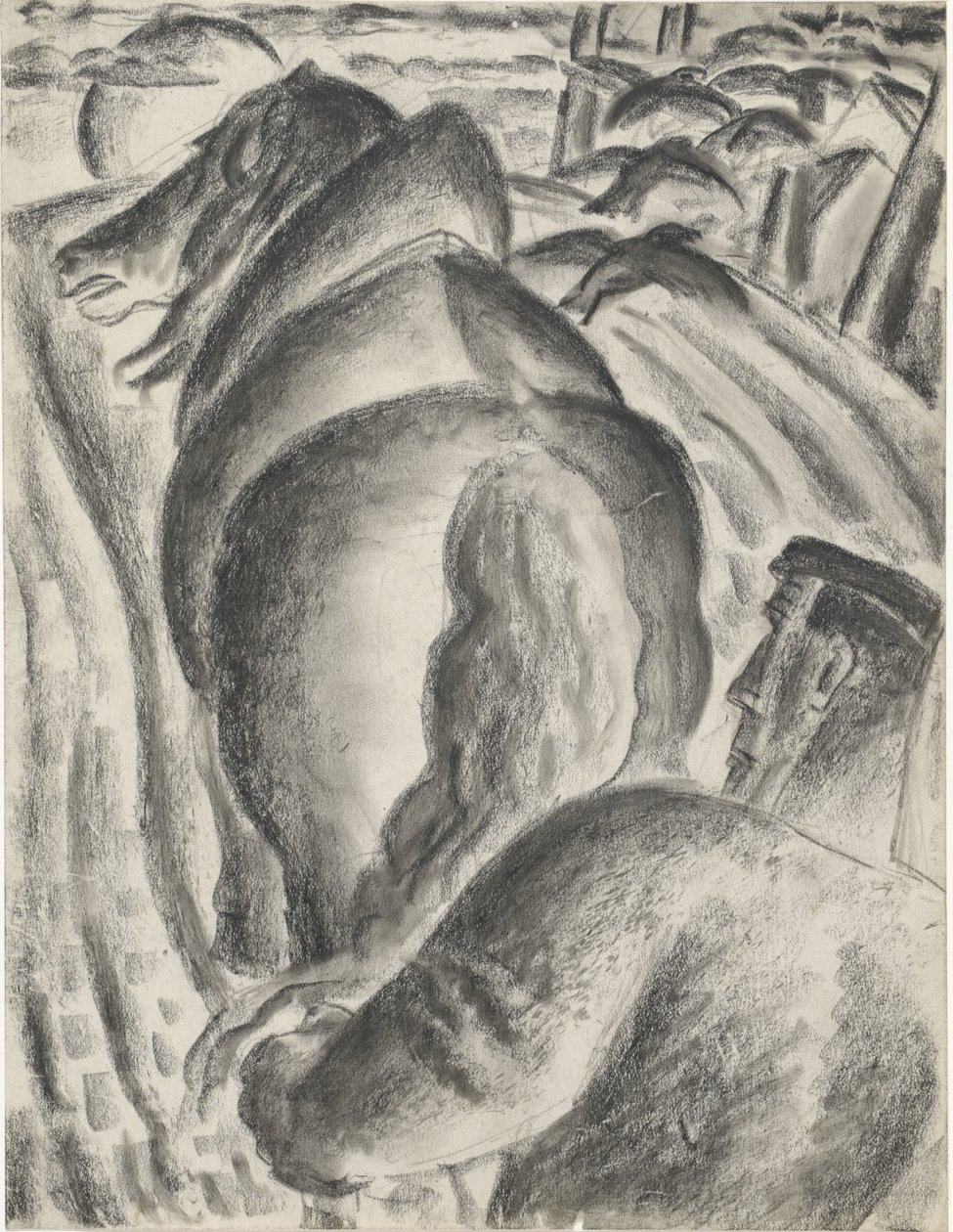 Bonde med plog og trekkhest av Leo Gestel