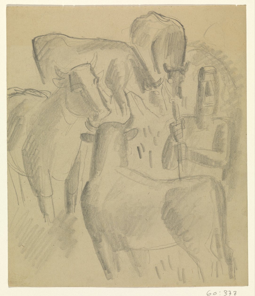 Bonde med fire kyr av Leo Gestel