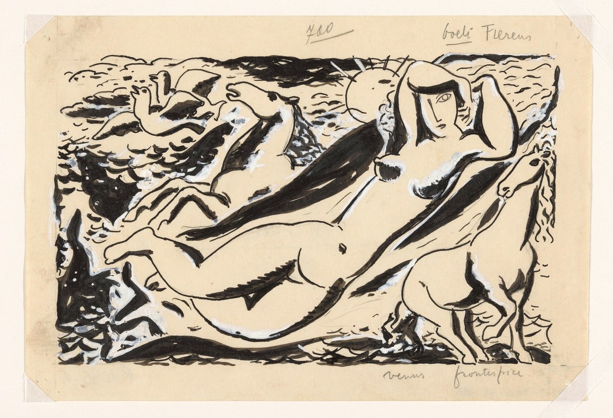 Liggende kvinne med to hester av Leo Gestel