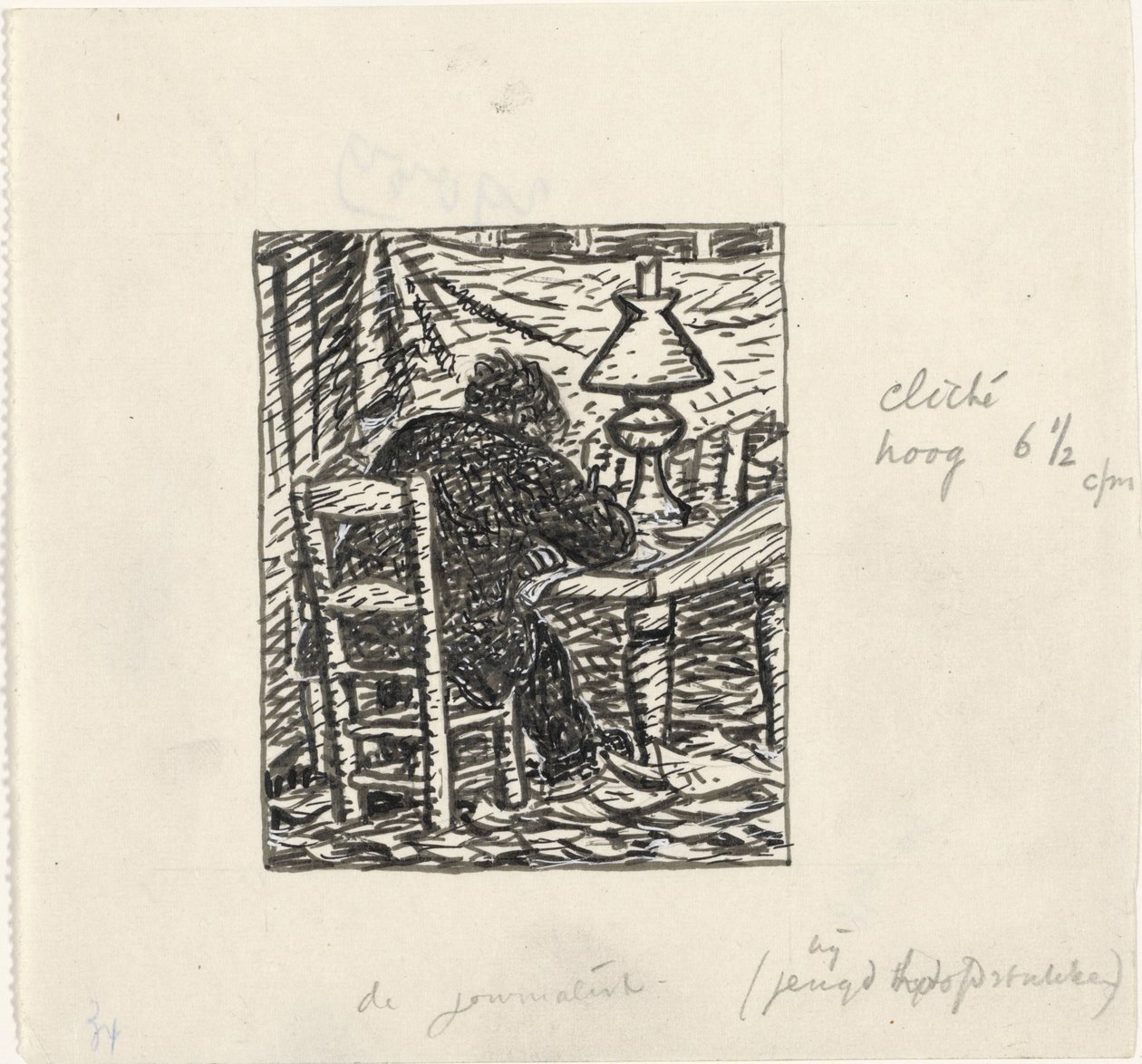 Mannen skriver ved et bord av Leo Gestel