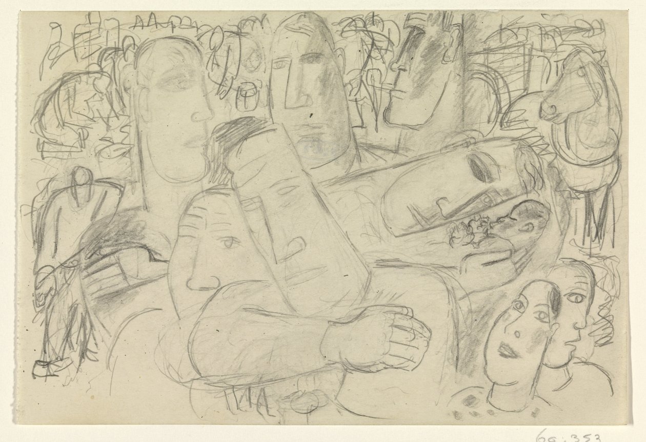 Mennesker, ansikter og en hest av Leo Gestel