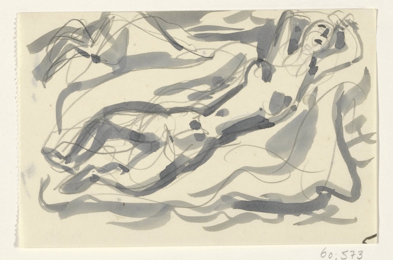 Naken kvinne og hest i havet av Leo Gestel
