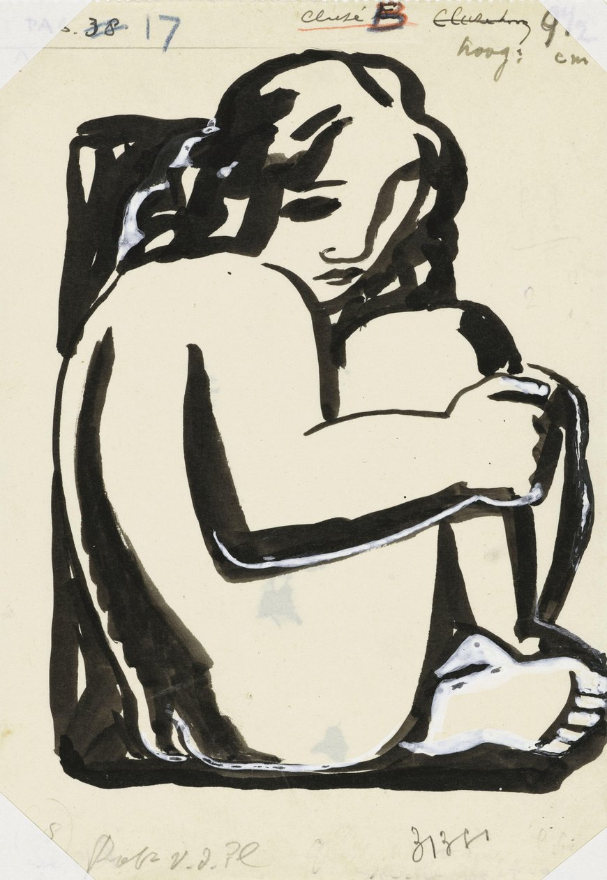 Naken sittende kvinne med bøyde knær (skisse) av Leo Gestel