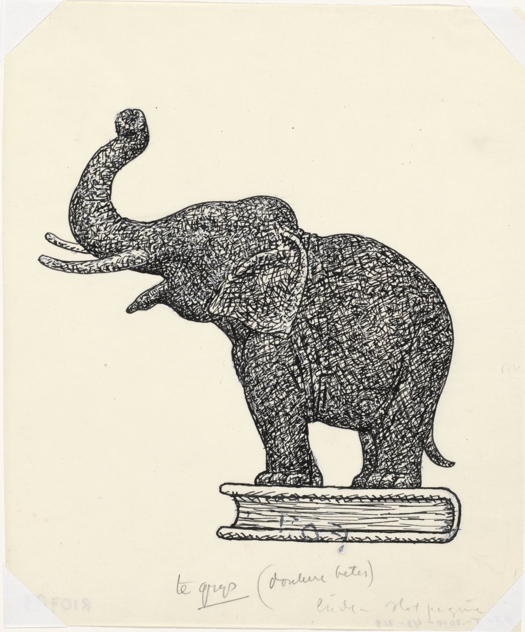 Elefant på bok (skisse) av Leo Gestel