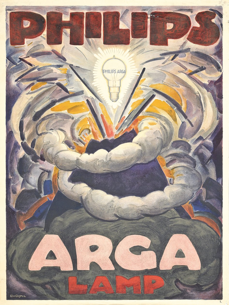 Plakatreklame Philips Arga Lamp, ca. 1918 (fargelitografi) av Leo Gestel