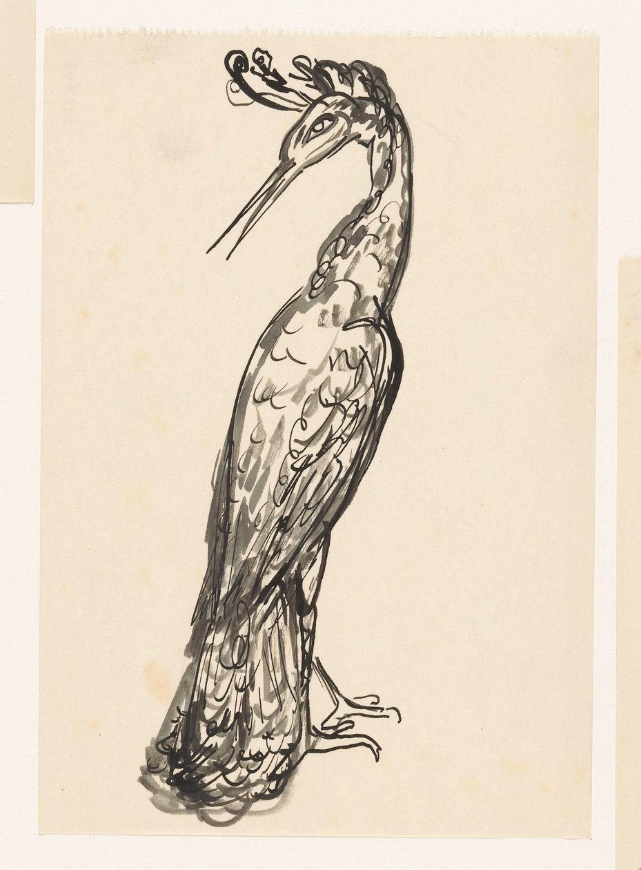 Heron med hodet vendt bakover av Leo Gestel