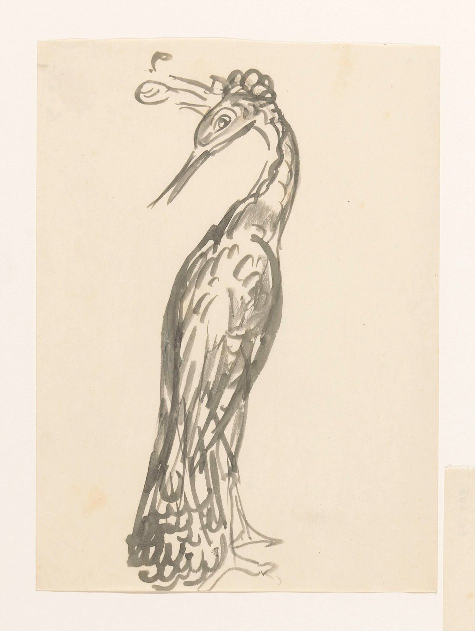 Heron med hodet vendt bakover av Leo Gestel