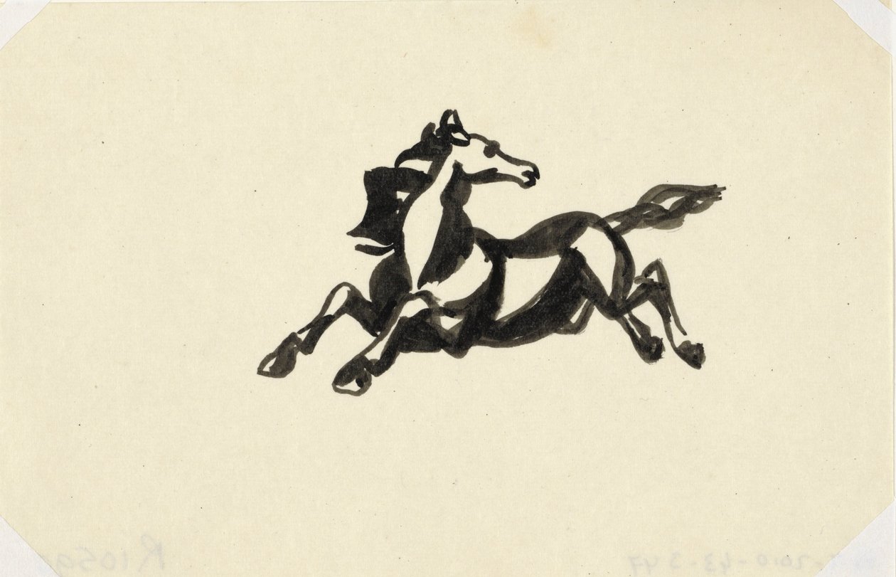 Hoppende hest med hodet vendt bakover Hest uten tittel av Leo Gestel