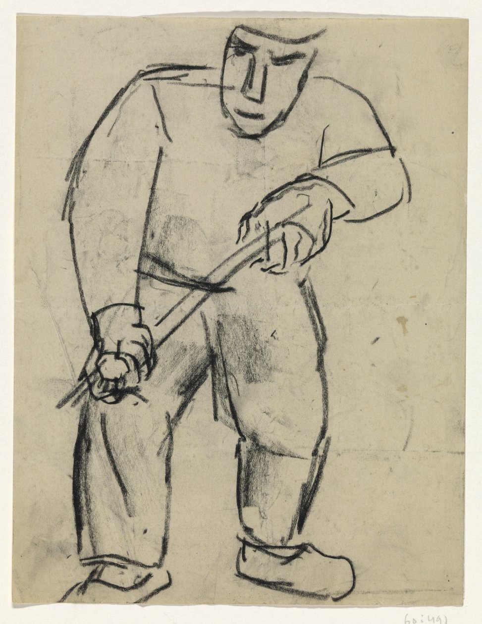 Stående mann med stokk i hendene av Leo Gestel