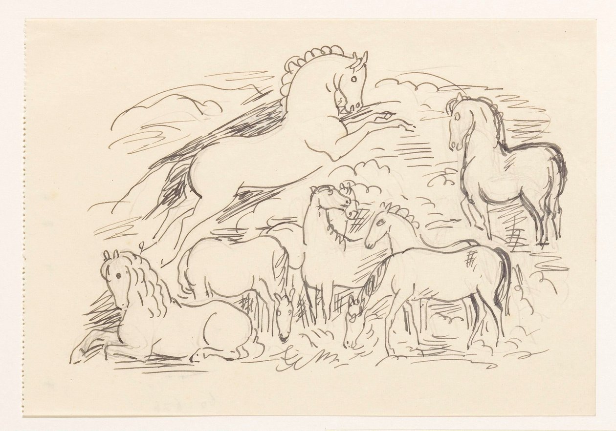 Studieark med åtte hester av Leo Gestel