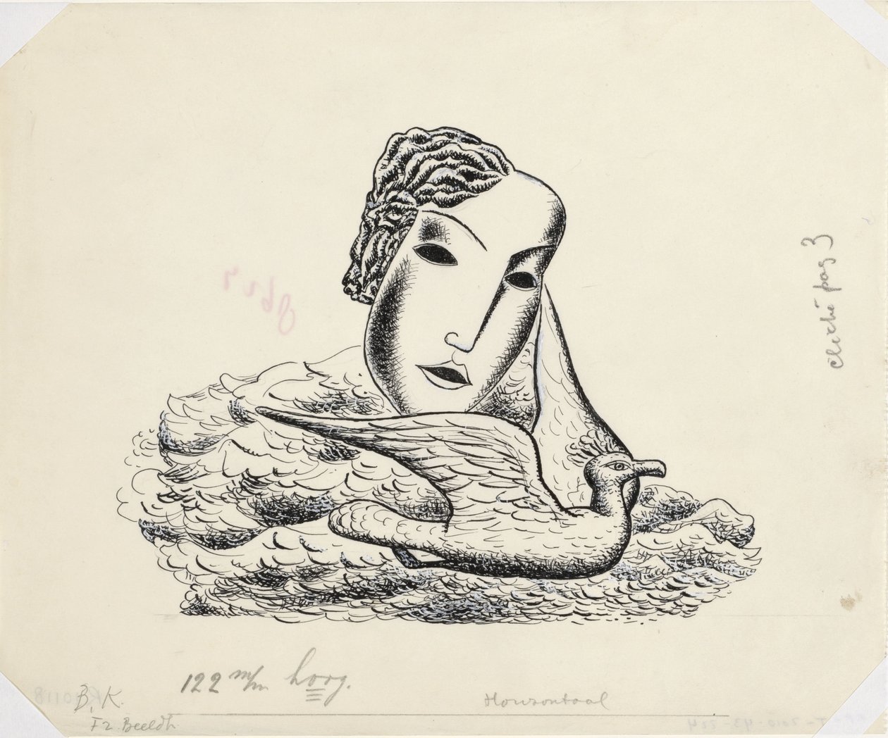 Kvinnehode med fugl (skisse) av Leo Gestel