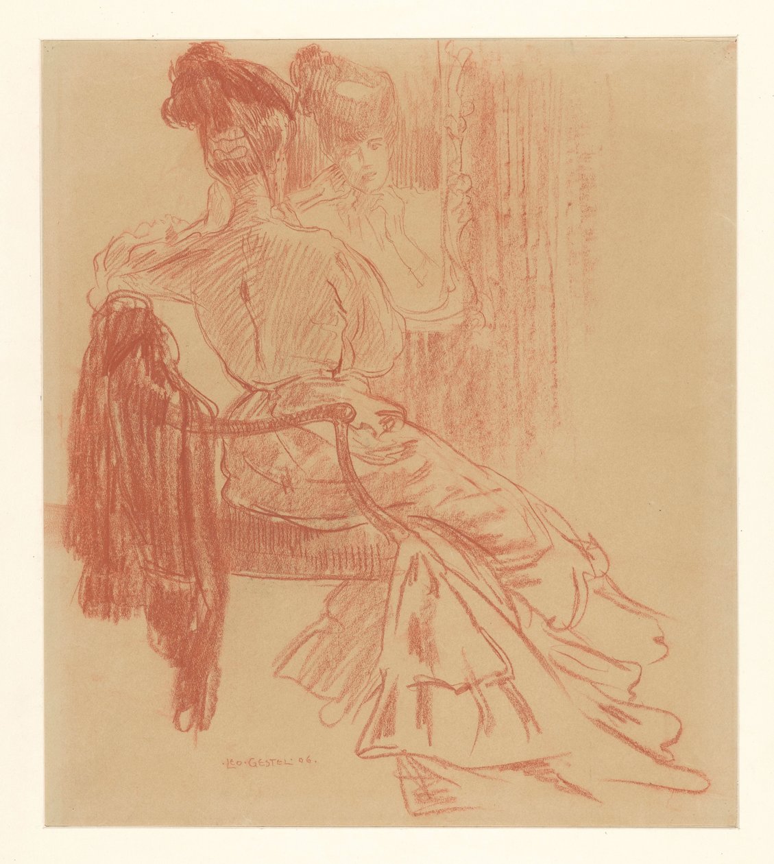 Sittende dame foran speilet av Leo Gestel