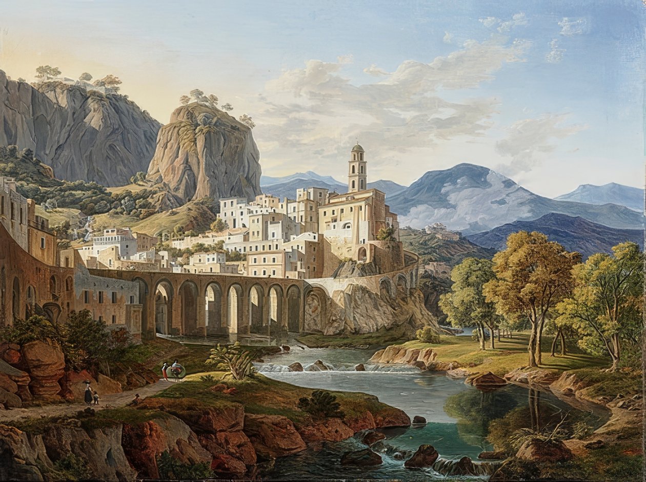 Utsikt over Atrani nær Amalfi. 1834 av Leo von Klenze