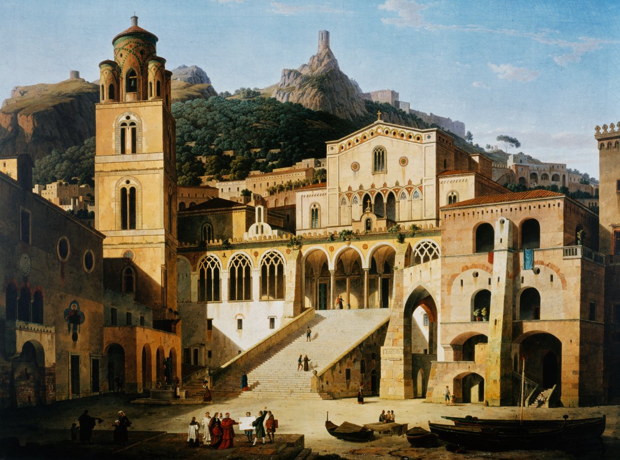Plass foran katedralen i Amalfi av Leo von Klenze