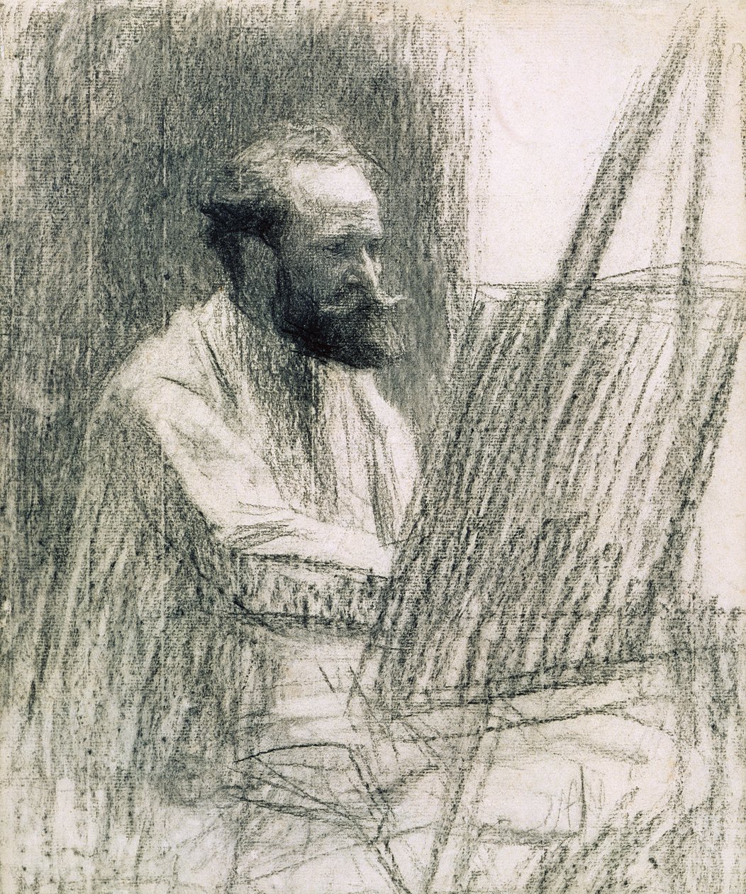 Portrett av Edouard Manet (1832-83) ved hans staffeli av Leon Augustin Lhermitte