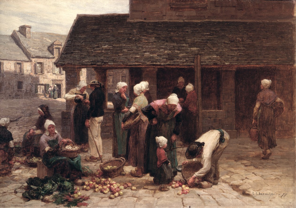 Markedsplassen i Ploudalmezeau, Bretagne, 1877 av Leon Augustin Lhermitte
