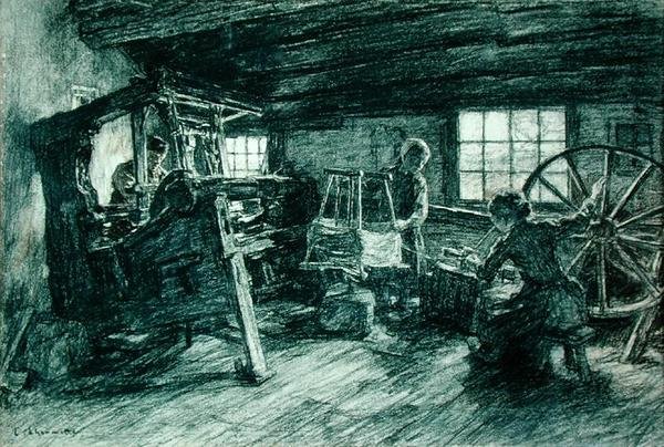 Tisserand og hans døtre i Laren, Holland, 1891 (kull på papir) av Leon Augustin Lhermitte