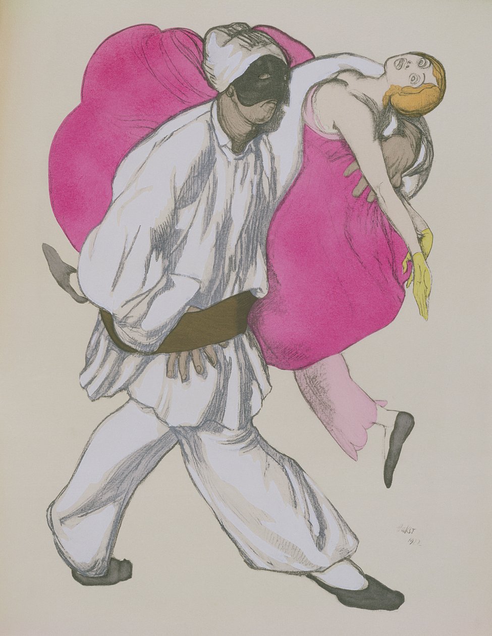 Kostymedesign for Pamina og Monostatos i "Tryllefløyten" av Wolfgang Amadeus Mozart (1756-91) 1922 av Leon Bakst