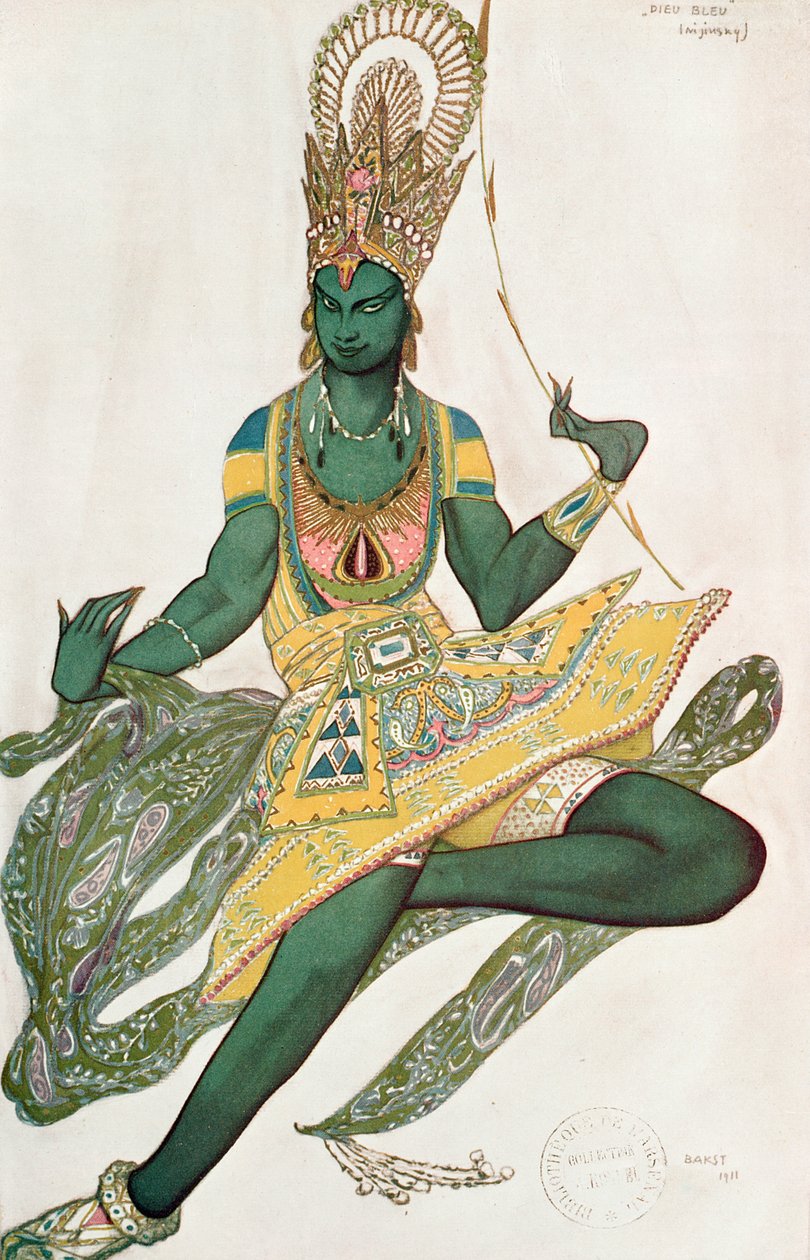Kostymedesign for Nijinsky (1889-1950) for sin rolle som 'Blue God', 1911 av Leon Bakst