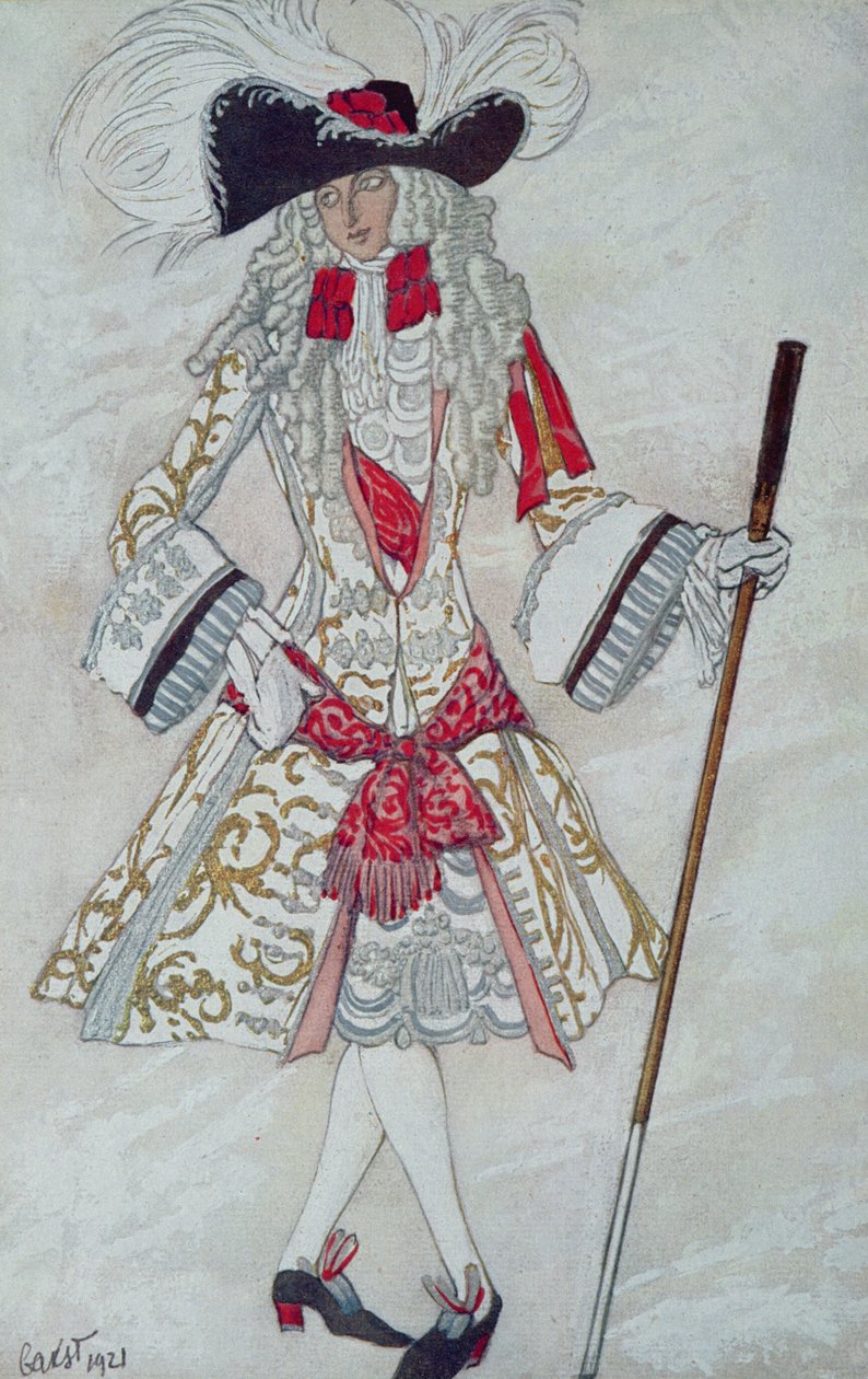 Kostymedesign for Prince Charming at Court, fra Sleeping Beauty, 1921 av Leon Bakst