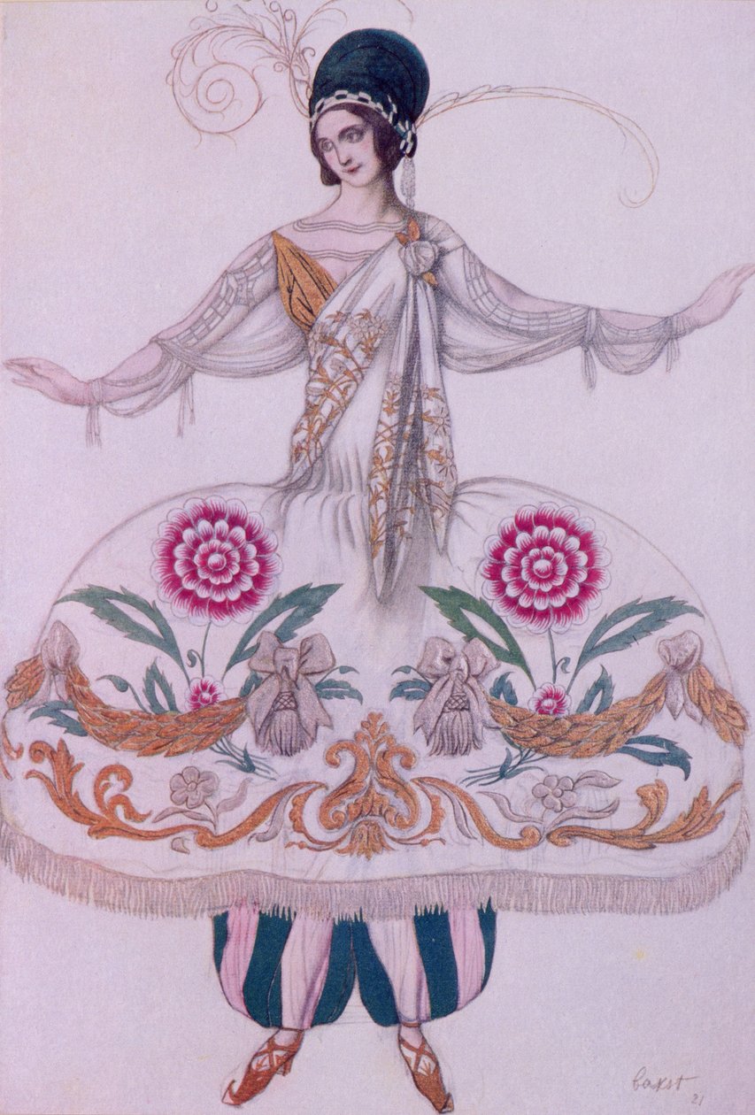 Kostymedesign for Scheherazade, fra Tornerose, 1921 av Leon Bakst