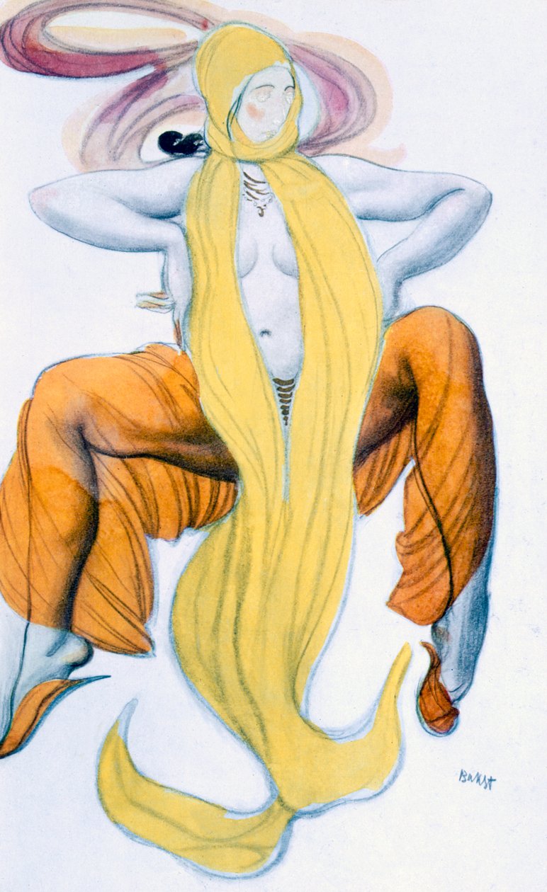 Kostymedesign for en Bacchic Dancer, fra The Legend of Joseph, ca. 1914 av Leon Bakst