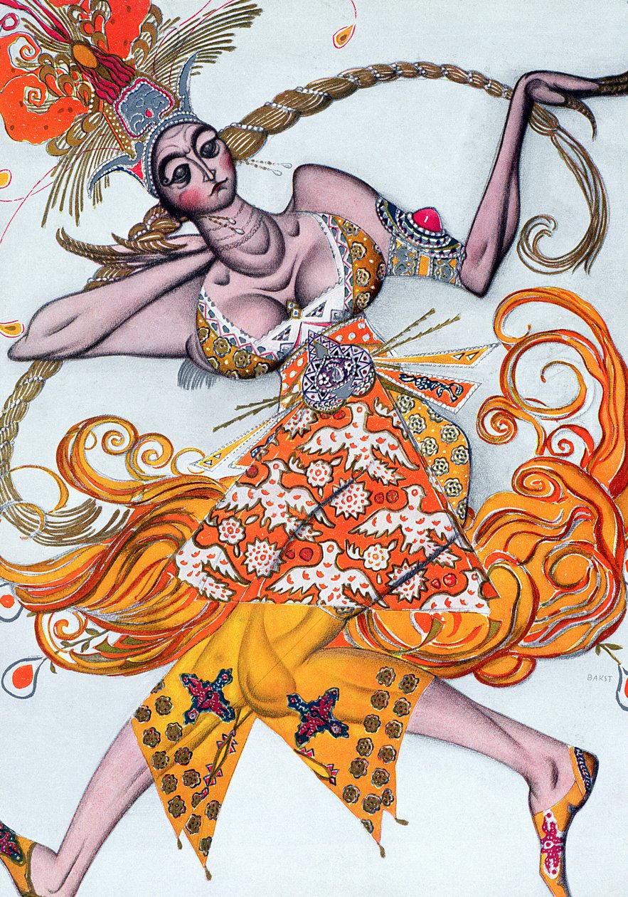 Kostymedesign for en pas de deux danset på åpningsgallaen til Diaghilev-balletten i 1909 av Leon Bakst