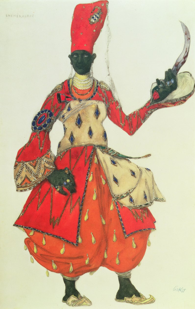 Eunuk-kostyme fra Scheherazade av Rimsky-Korsakov (design) (wc) av Leon Bakst