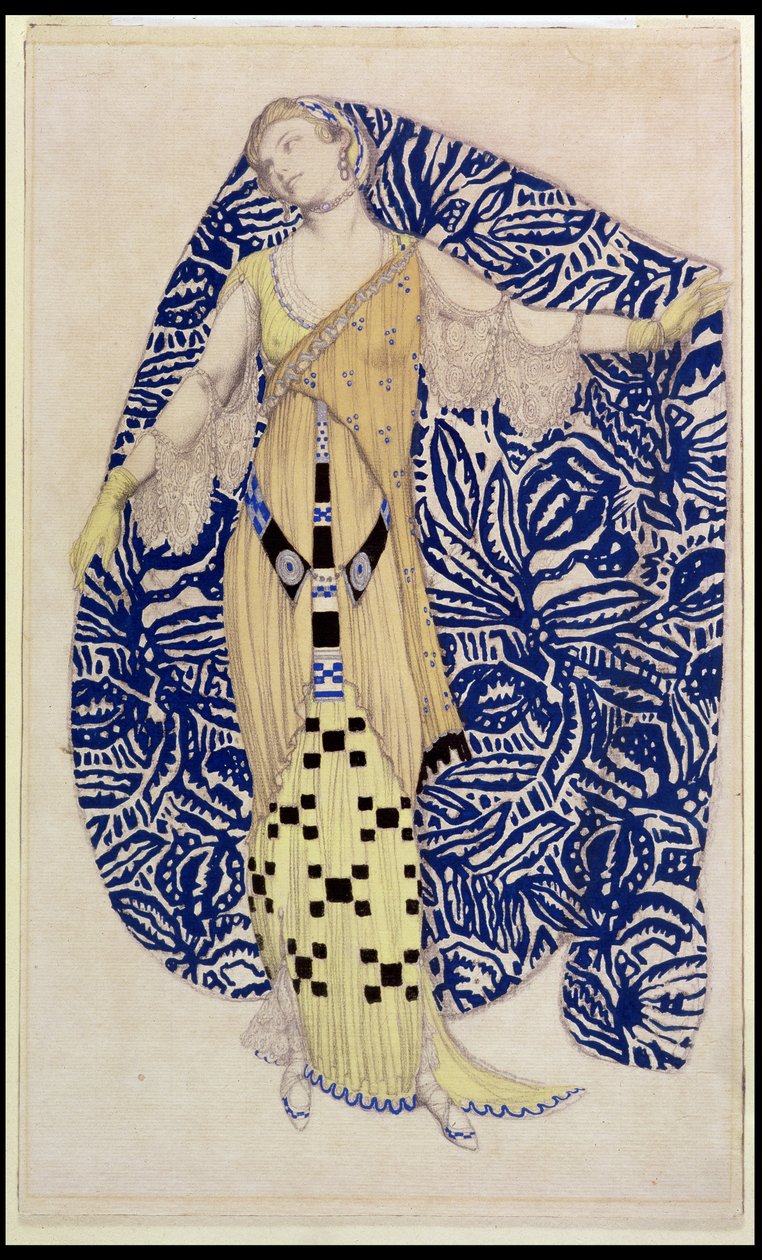 Moderne kjole, Dione, 1910 (blyant og wc) av Leon Bakst