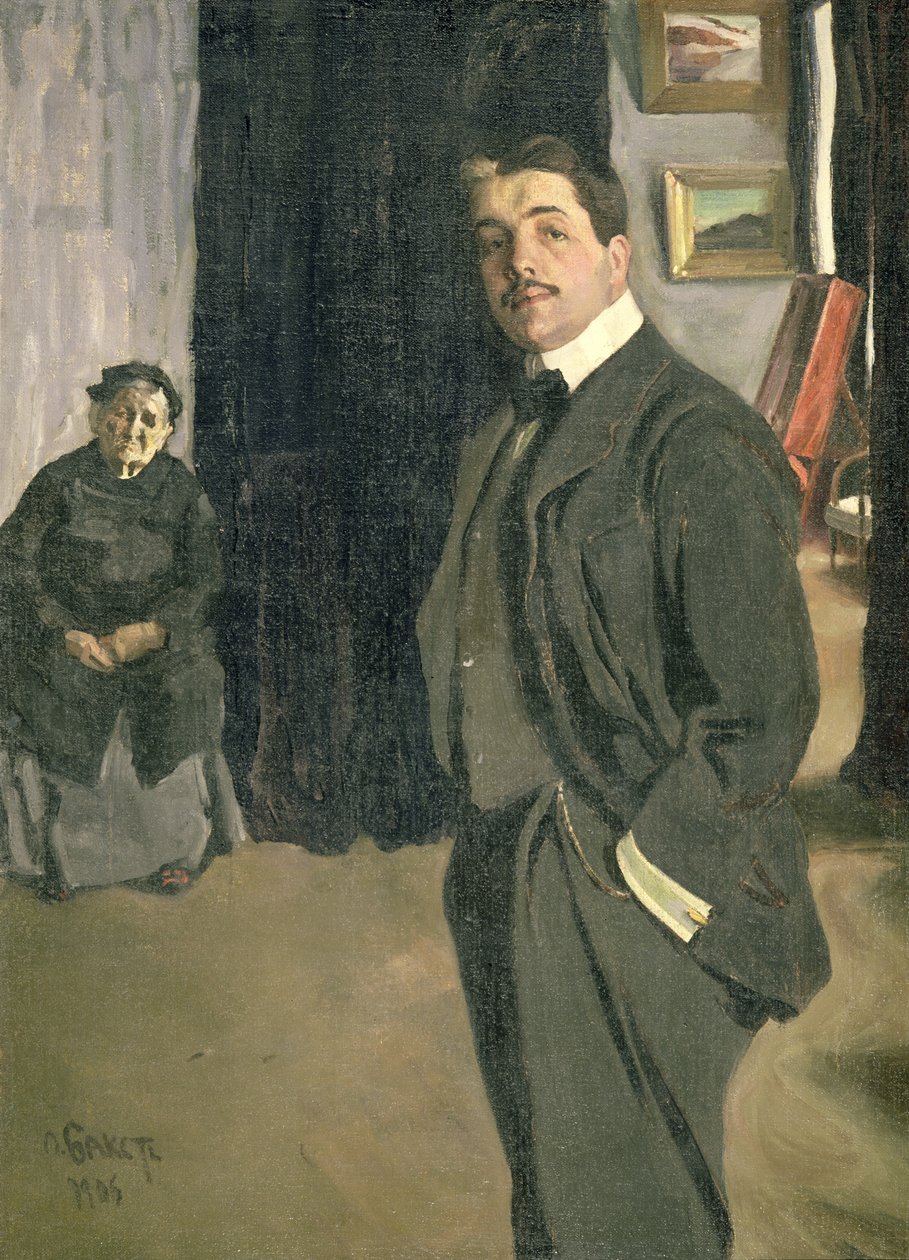 Portrett av Sergei Pavlovich Diaghilev (1872-1929) med sykepleieren sin, 1906 av Leon Bakst