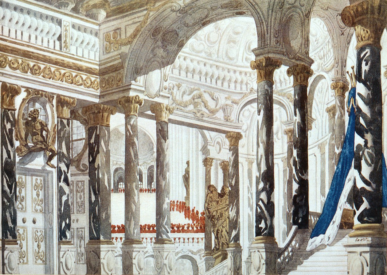 Scenerydesign for The Baptism, fra Tornerose, 1921 av Leon Bakst