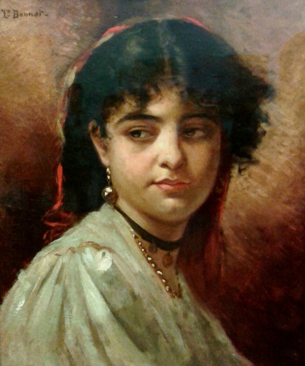 Head of a womann Portugues: Cabeca de mulhern av Leon Joseph Florentin Bonnat
