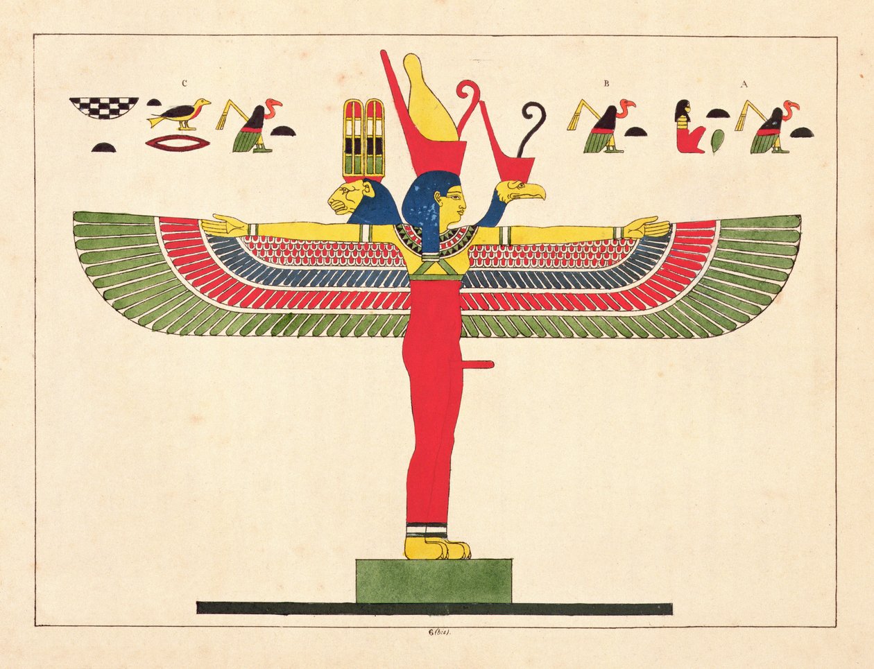 Egyptisk gudinne, illustrasjon fra Pantheon egyptien: samling av mytologiske karakterer fra det gamle Egypt av Jean-Francois Champollion, utgitt 1823-25 av Leon Jean Joseph Dubois