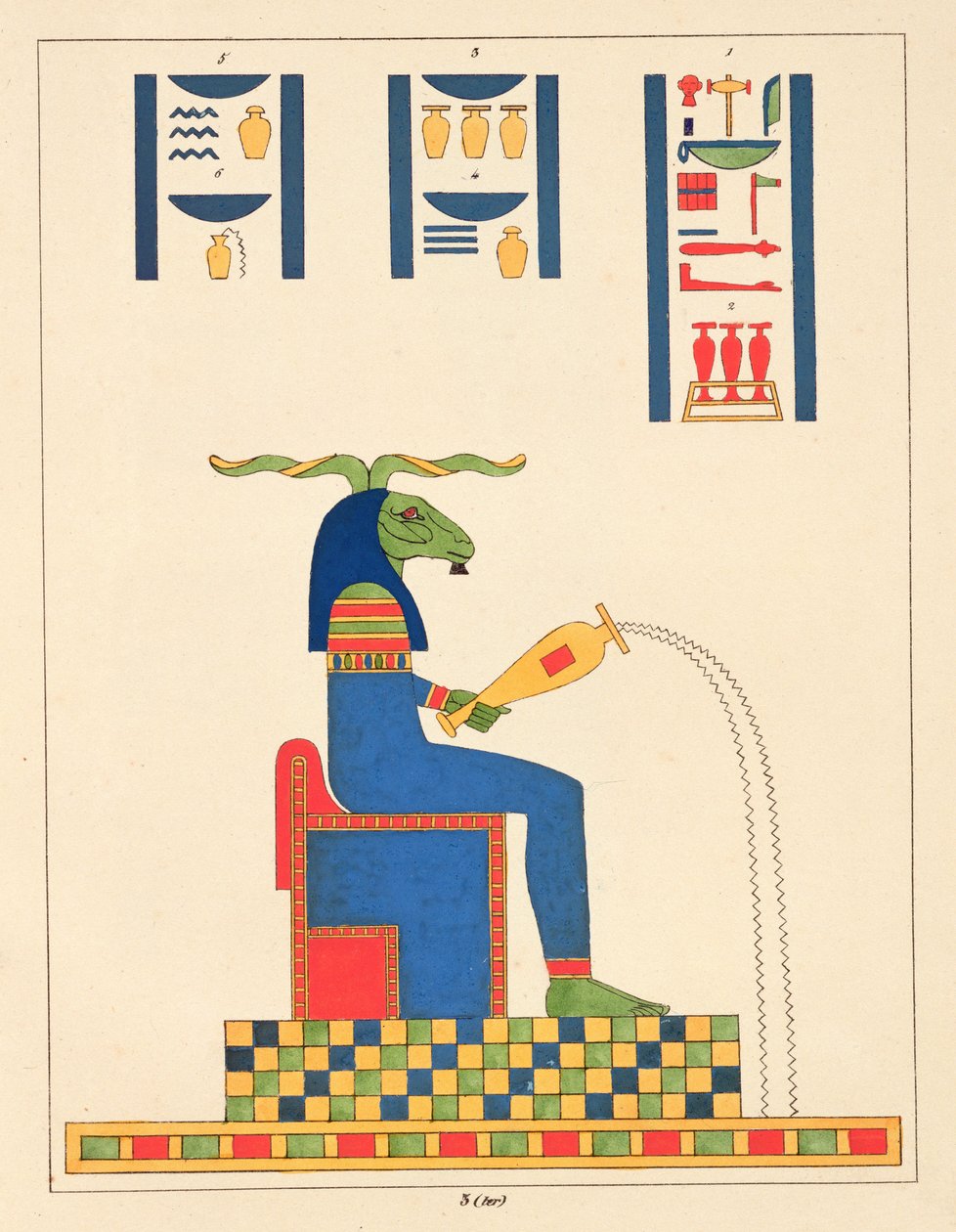 Guden Khnum, illustrasjon fra Egyptian Pantheon: samling av mytologiske karakterer fra det gamle Egypt av Jean-Francois Champollion, utgitt 1823-25 av Leon Jean Joseph Dubois