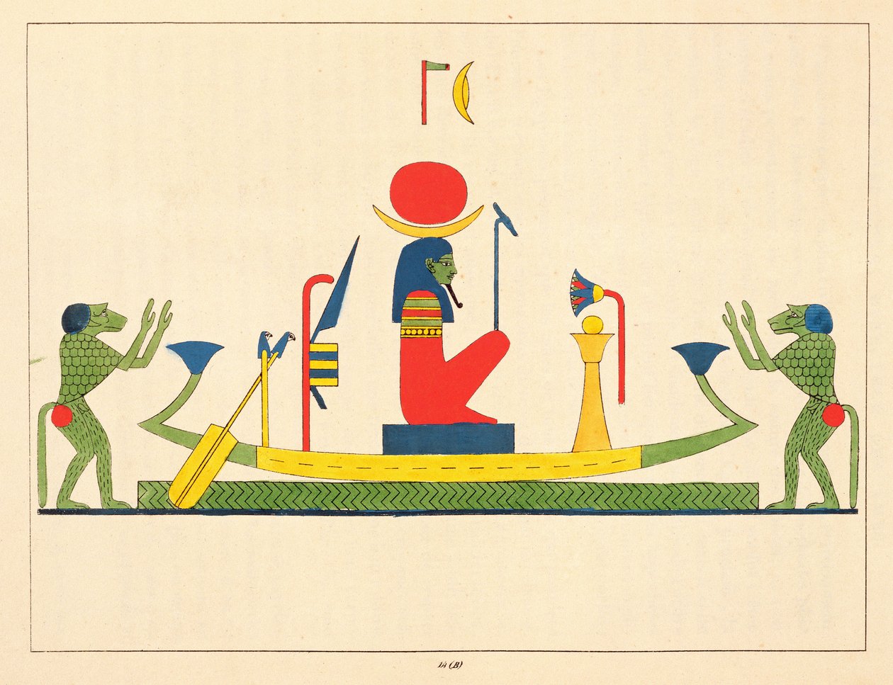 Guden Khonsu, illustrasjon fra Egyptian Pantheon: samling av mytologiske karakterer fra det gamle Egypt av Jean-Francois Champollion, utgitt 1823-25 av Leon Jean Joseph Dubois