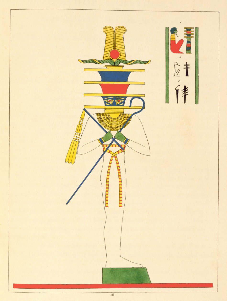 Guden Ptah, illustrasjon fra Egyptian Pantheon: samling av mytologiske karakterer fra det gamle Egypt av Jean-Francois Champollion, utgitt 1823-25 av Leon Jean Joseph Dubois