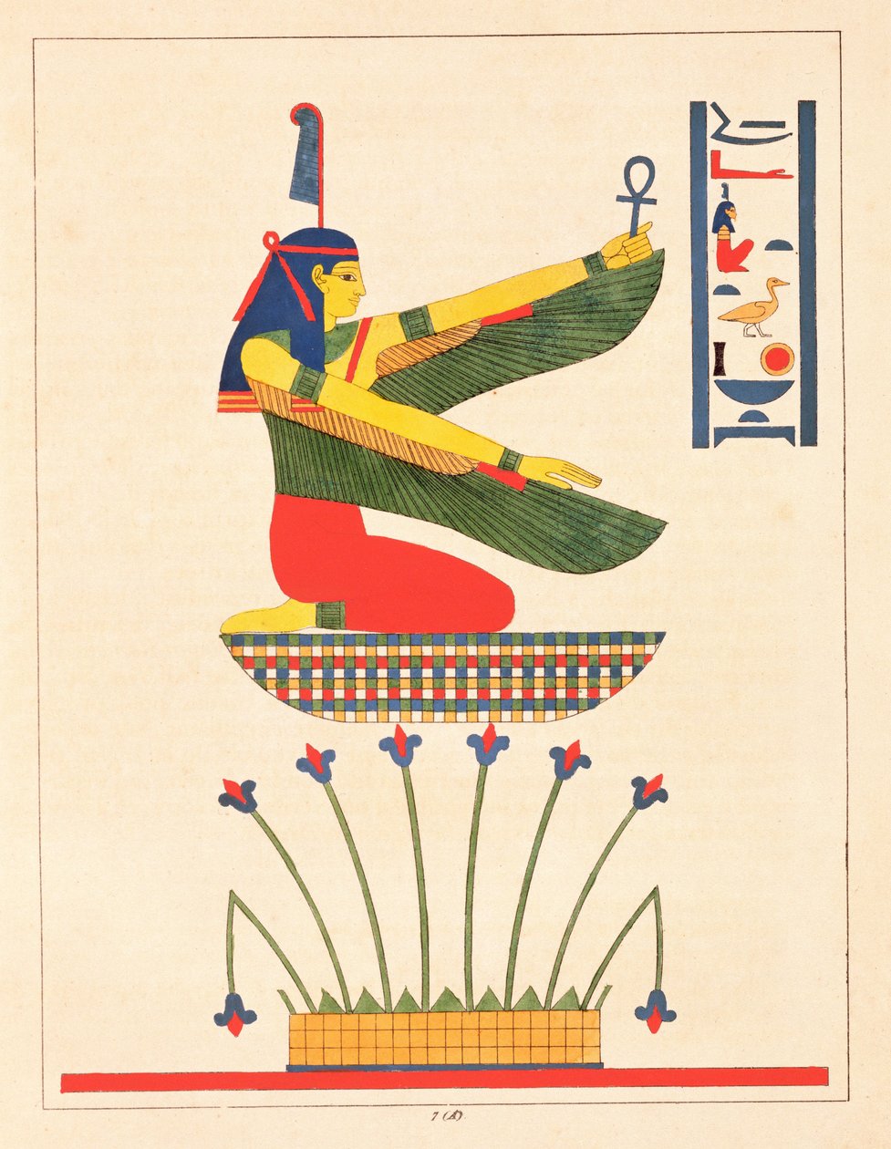 Gudinnen Isis, illustrasjon fra Pantheon egyptien: samling av mytologiske karakterer fra det gamle Egypt av Jean-Francois Champollion, utgitt 1823-25 av Leon Jean Joseph Dubois