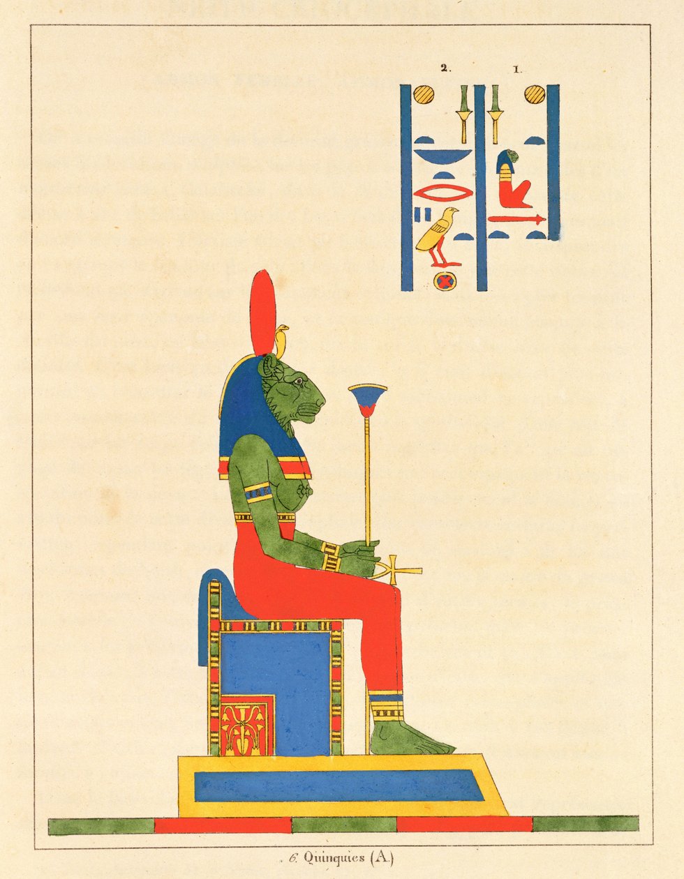 Gudinnen Sekhmet, illustrasjon fra Egyptian Pantheon: samling av mytologiske karakterer fra det gamle Egypt av Jean-Francois Champollion, utgitt 1823-25 av Leon Jean Joseph Dubois