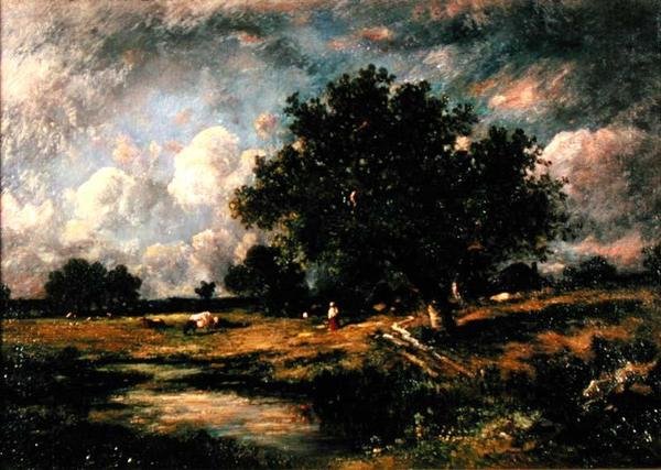 Landskap med kuer og figurer (olje på lerret) av Leon Victor Dupre