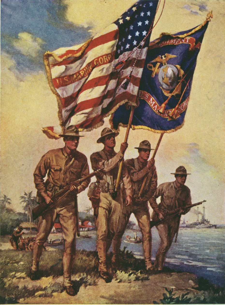 Amerikanske marinesoldater med flagg av Leon Alaric Shafer