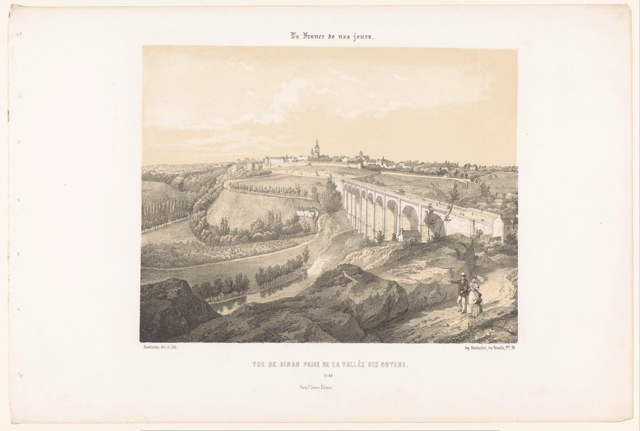 Utsikt over Dinan og viadukten over elven Rance Vue de Dinan-prisen de la Vallée des Noyers (tittel på objekt) Contemporary France (serietittel) La France de nos jours (serietittel på objekt) av Leon Auguste Asselineau
