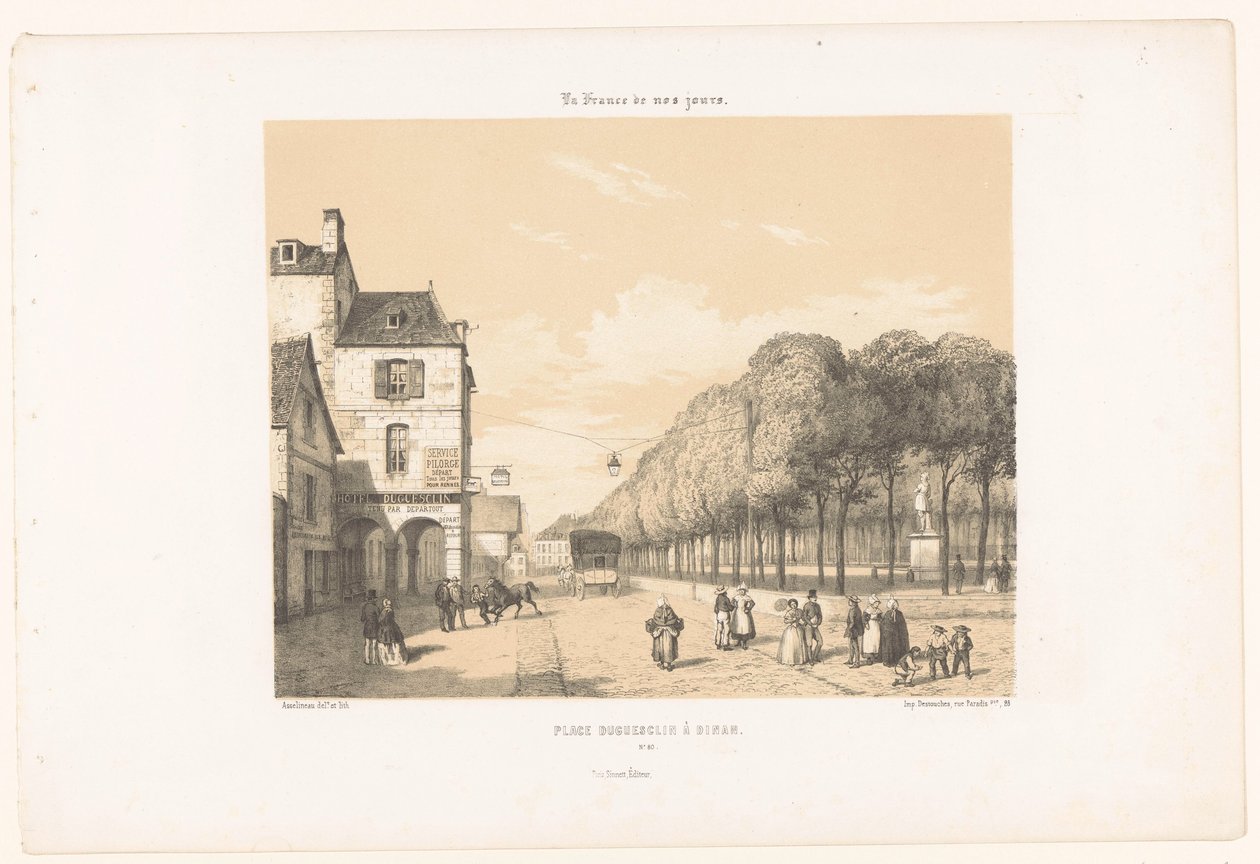 Tog til Place Du Guesclin i Dinan Place Duguesclin à Dinan (tittel på objekt) Dagens Frankrike (serietittel) La France de nos jours (serietittel på objekt) av Leon Auguste Asselineau