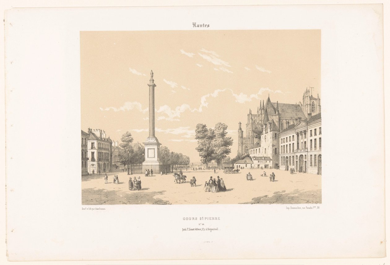 Utsikt over Place Maréchal-Foch og Cours Saint-Pierre i Nantes Nantes. Cours St. Pierre (tittel på objekt) Contemporary France (serietittel) La France de nos jours (serietittel) av Leon Auguste Asselineau