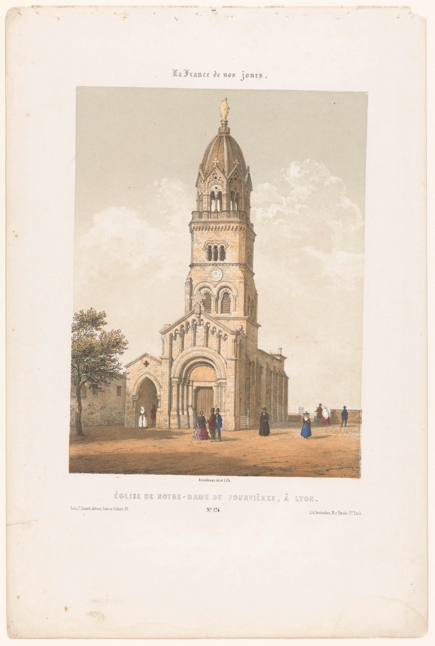 Zicht op de basilica Notre-Dame de Fourvière i Lyon Notre-Dame de Fourvières kirke i Lyon (tittel på objekt) Hedendaags Frankrijk (serietittel) Frankrike i dag (serietittel på objekt) av Leon Auguste Asselineau