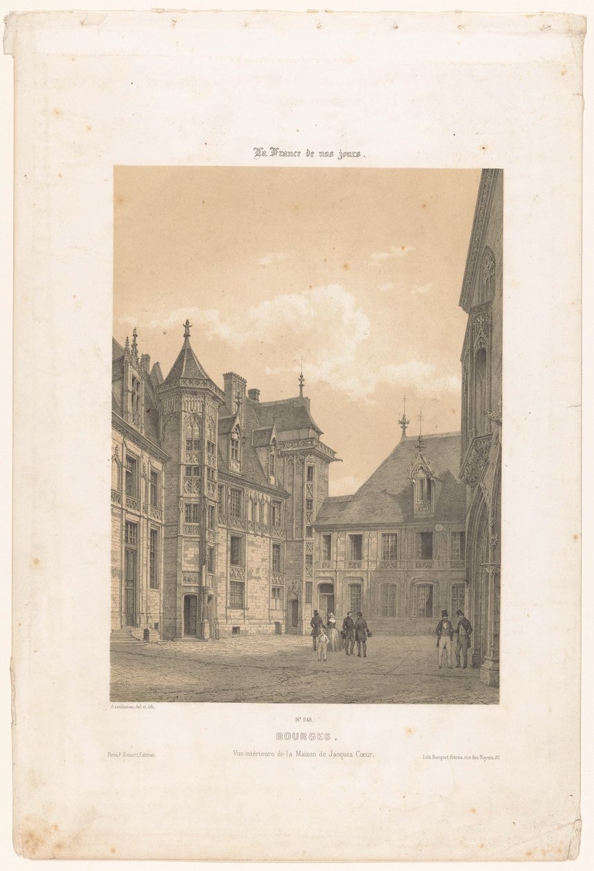 Utsikt over gårdsplassen til Palais Jacques-Coeur i Bourges Bourges. Vue interiør de la maison de Jacques Coeur (tittel på objekt) Contemporary France (serietittel) La France de nos jours (serietittel på objekt) av Leon Auguste Asselineau