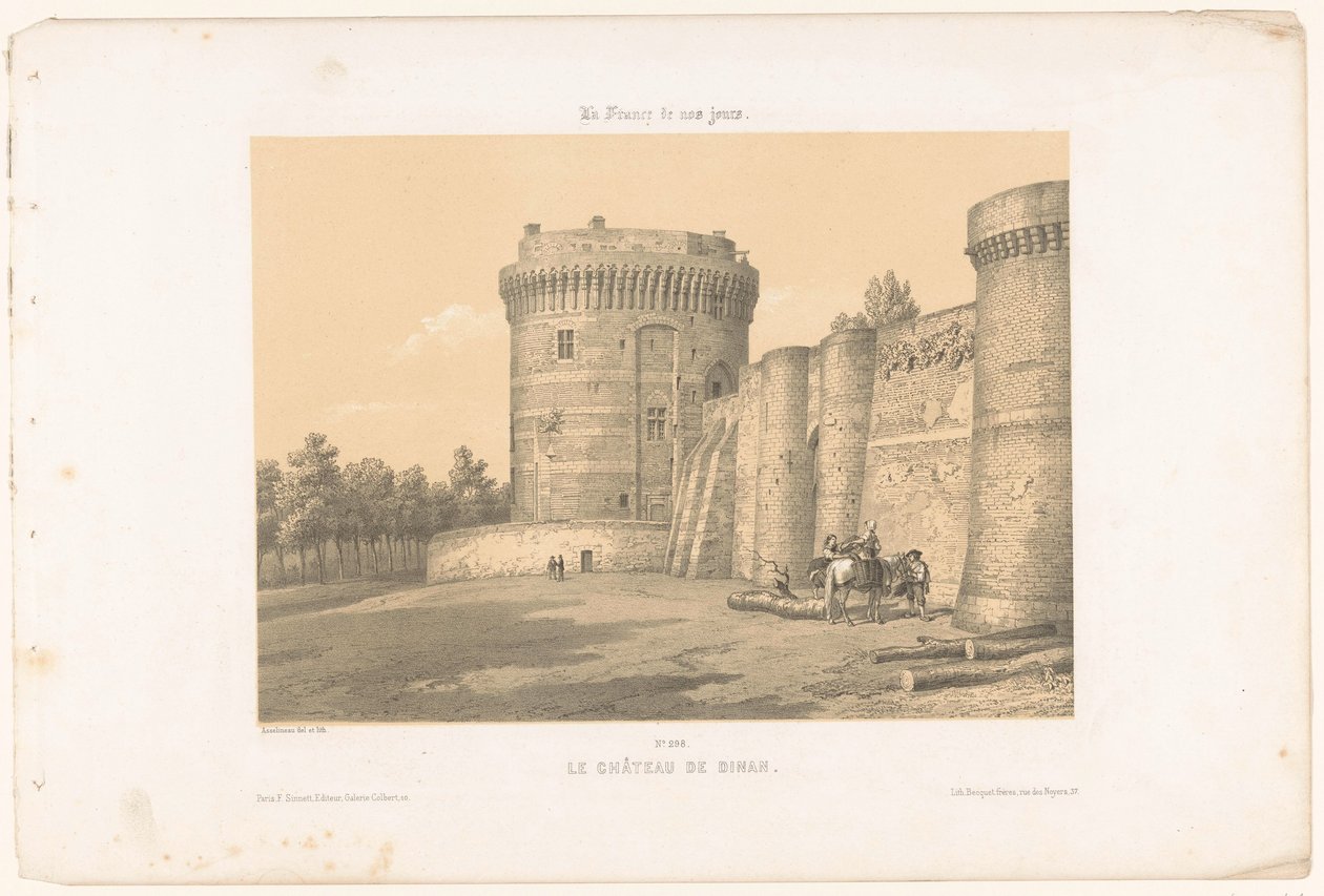 Utsikt over et av tårnene til slottet i Dinan Le château de Dinan (tittel på objekt) Contemporary France (serietittel) La France de nos jours (serietittel på objekt) av Leon Auguste Asselineau