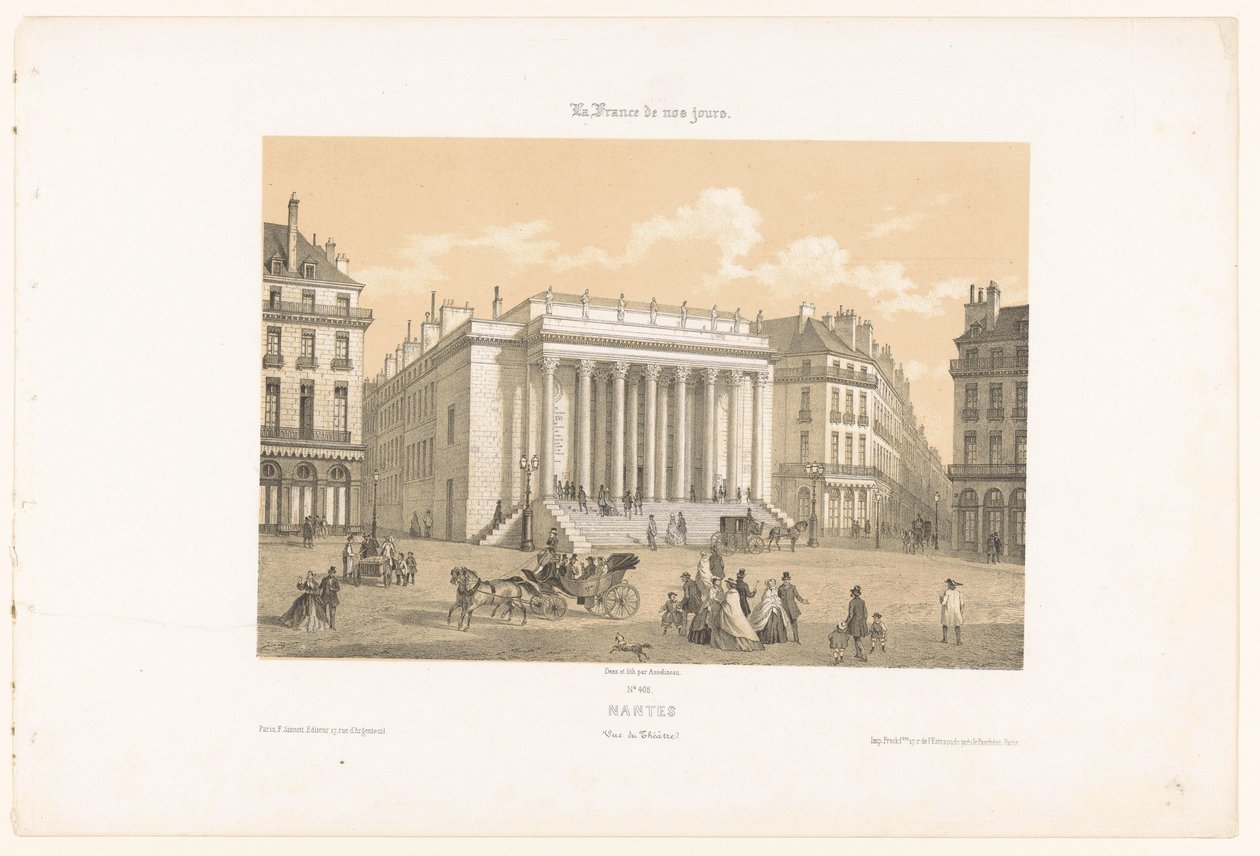Utsikt over Théâtre Graslin i Nantes Nantes. Vue du theater (tittel på objekt) Contemporary France (serietittel) La France de nos jours (serietittel på objekt) av Leon Auguste Asselineau