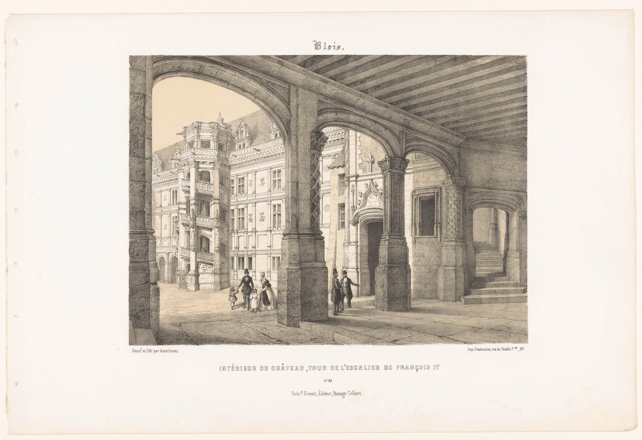 Utsikt over det indre av slottet Blois med det åttekantede trappetårnet til kong Frans I blois. Intérieur du château, tour de l