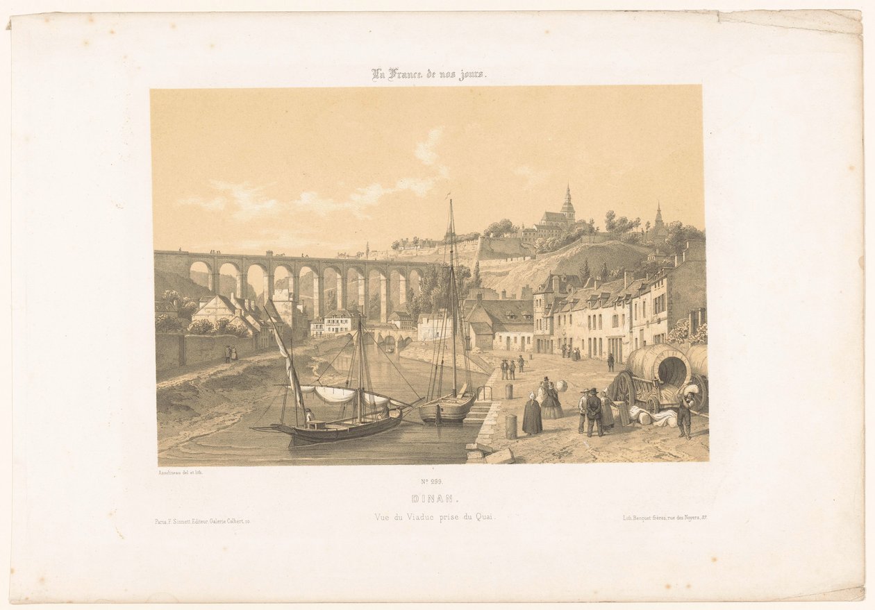 Utsikt over viadukten til Dinan fra kaien Dinan. Vue du viaduc prize du quai (tittel på objekt) Contemporary France (serietittel) La France de nos jours (serietittel på objekt) av Leon Auguste Asselineau